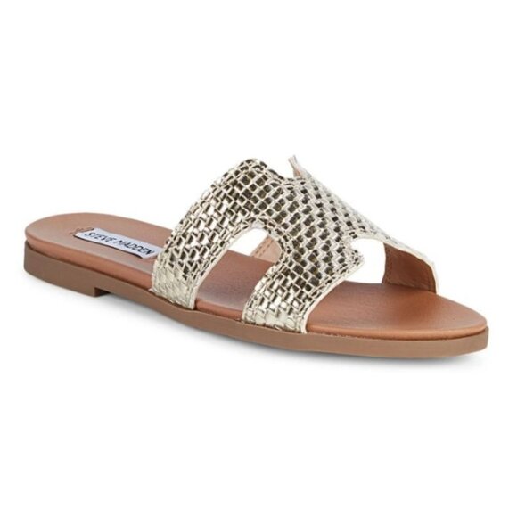 STEVE MADDEN Dariella Snakeskin-Print Slides Gold 9 - Picture 1 of 7
